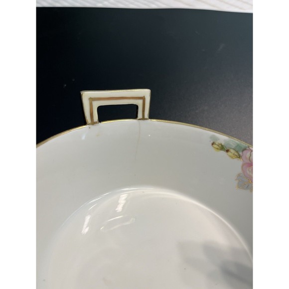 Vtg Nippon Double Handled Hand Painted Roses Floral Candy Trinket Dish Bowl - Picture 2 of 10